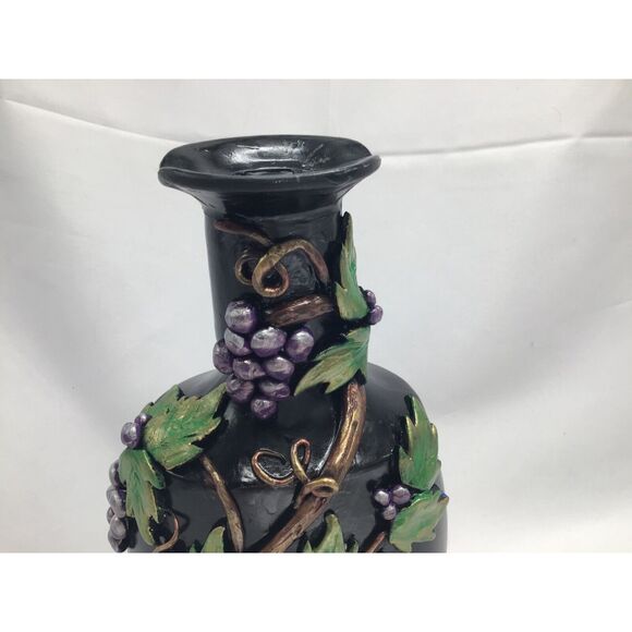 Bottle Art Decorated Decanter Clay Grapevine Vineyard Wine Theme Hand Painted - Picture 3 of 8